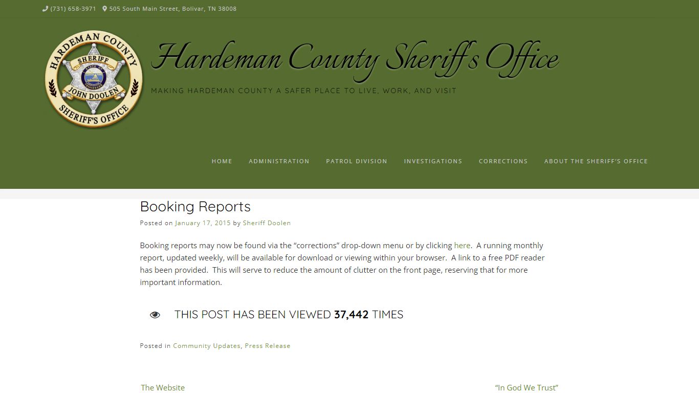 Booking Reports – Hardeman County Sheriff's Office